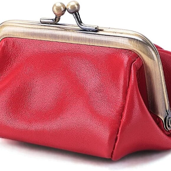 Genuine Leather Clutch Bag for Women Kiss Lock Wallet Retro Coin Purse Coin  Orga